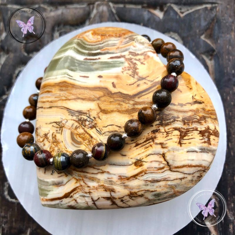 Tiger Iron & Silver Bead Bracelet